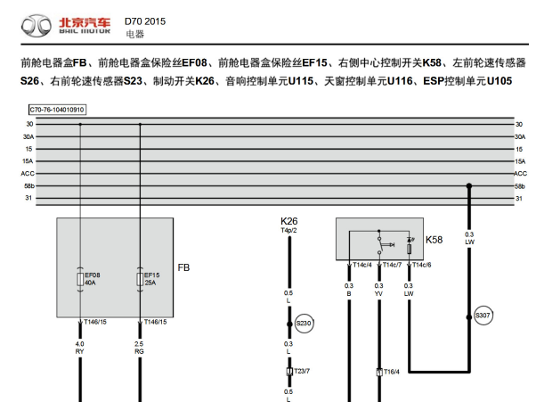 2013-2015年北汽绅宝D70 ESP电路图