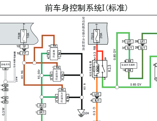 2017年力帆轩朗棚顶灯以及车身控制模块线路图