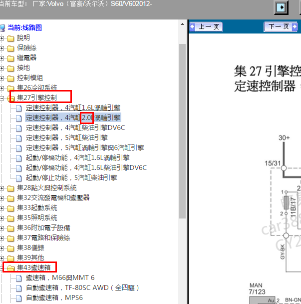 2012年沃尔沃2.0发动机和变速箱电路图