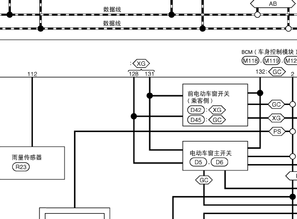 2011年东风日产楼兰玻璃升降电路图