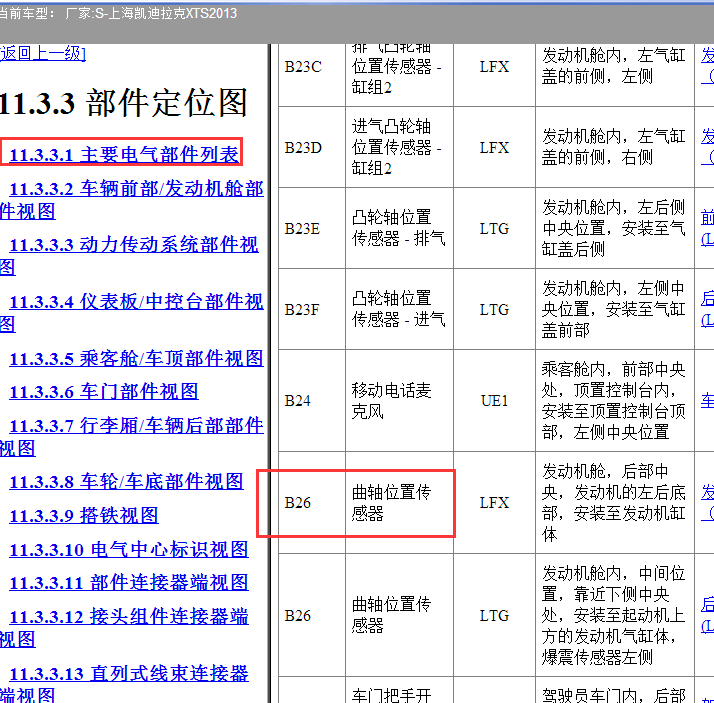 13年凯迪拉克XTS曲轴位置传感器安装位置