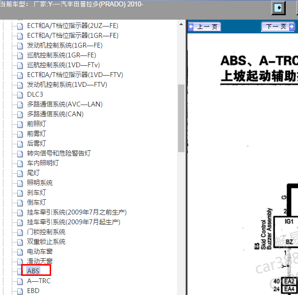2010年丰田普拉多ABS电路图