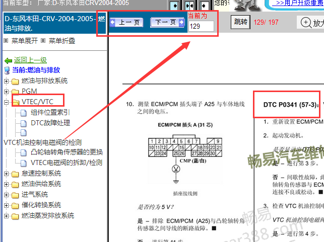 2004-2005年东风本田CRV P0341故障码资料