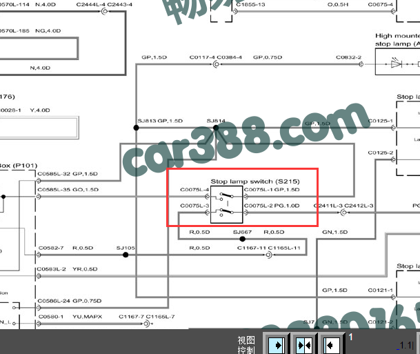 2005年路虎发现3刹车灯开关的线路图