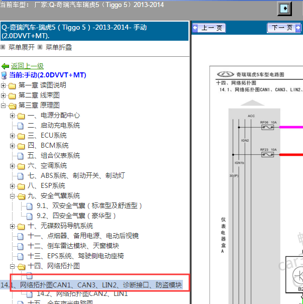 2014年 瑞虎5 防盗电路图.