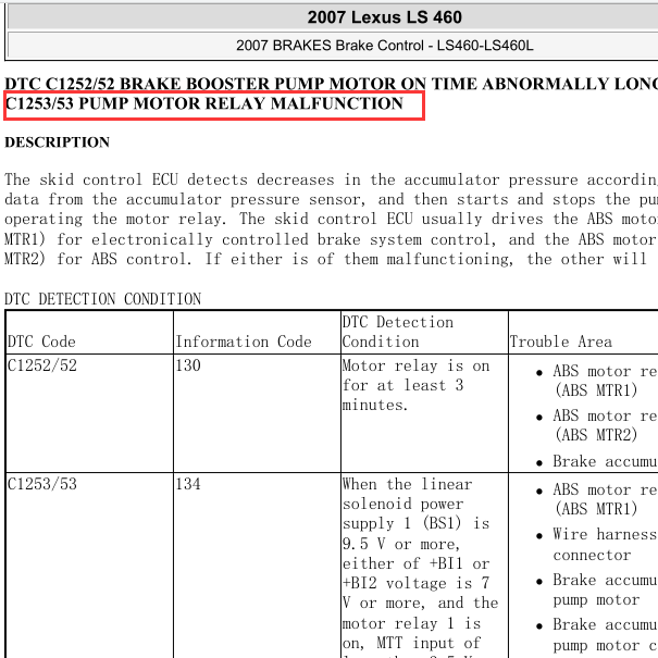 2007年雷克萨斯LS460故障码C1253解析