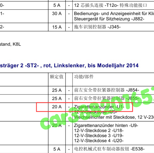 2016年奥迪A6L点烟器保险丝位置