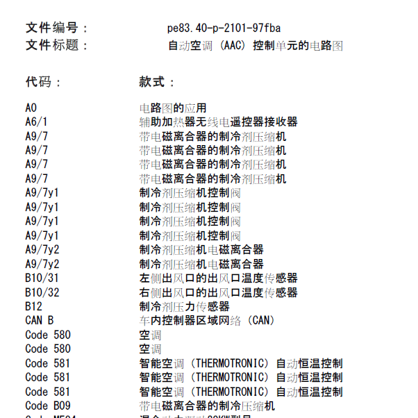 2017年奔驰GLC260自动空调 (AAC) 控制单元的电路图