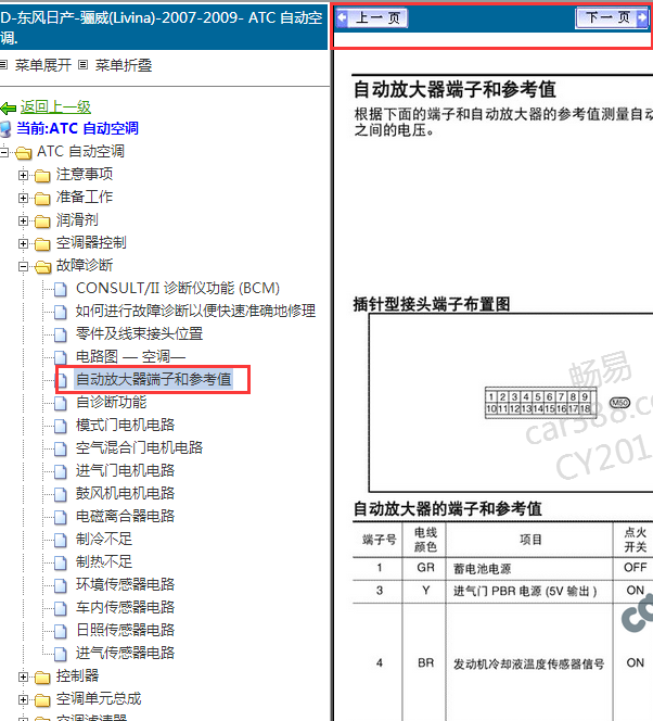 09年骊威空调面板针脚图