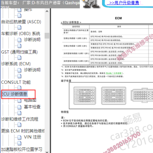 2016年日产逍客MR20发动机端子图