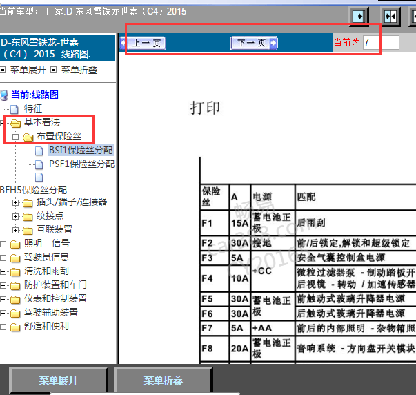 2015年雪铁龙C4保险丝分配