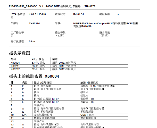 2010年宝马MINI发动机针脚定义