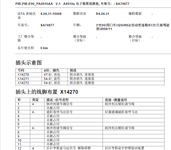 2006年宝马325i JBE接线盒针脚定义