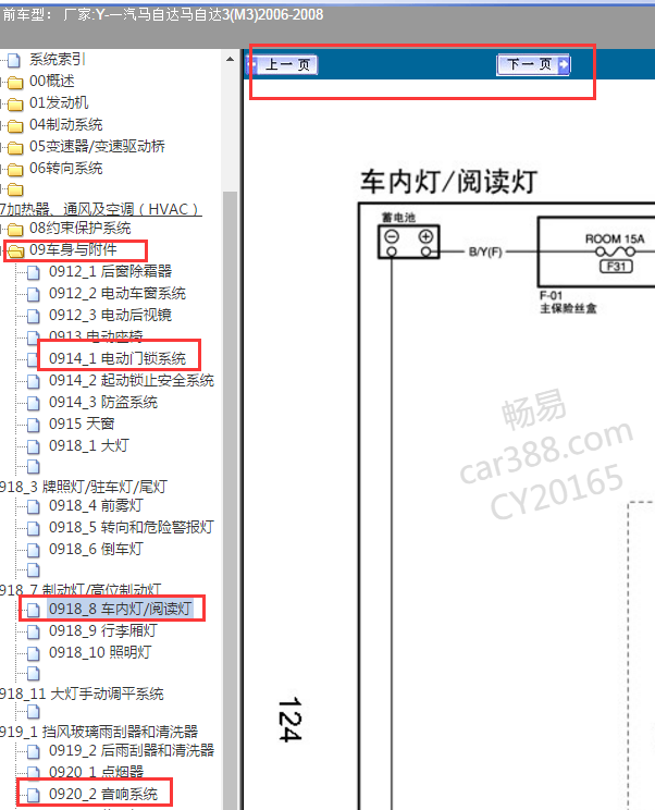 2008年马自达3室内灯线路图