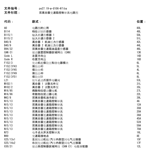2019年奔驰A200变速箱电路图