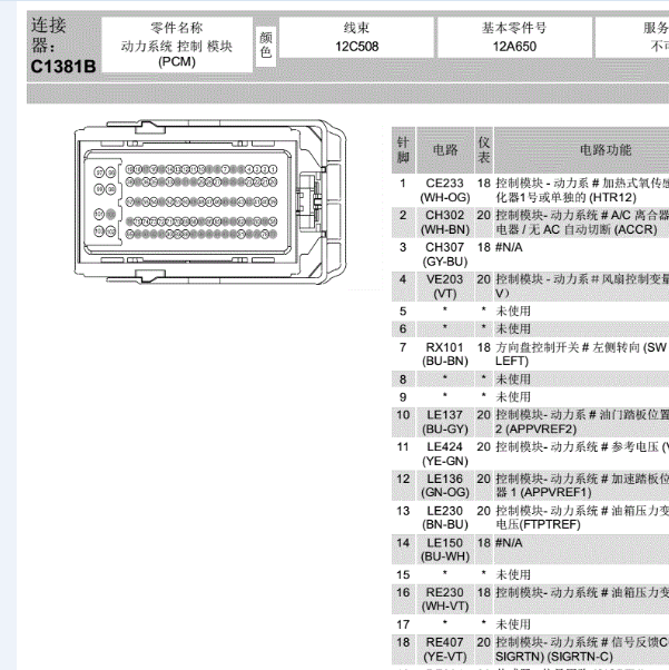福特2.0发动机针脚图