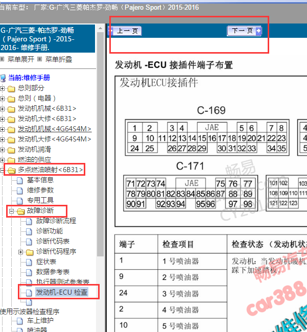 2015-2016年广汽三菱劲畅发动机电脑端子定义