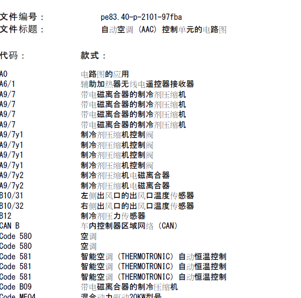 2015年奔驰C200L自动空调 (AAC) 控制单元的电路图.
