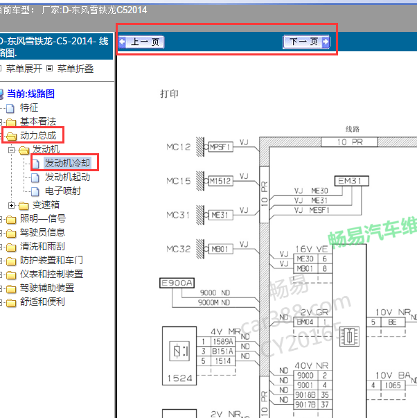 2014年雪铁龙C5冷却系统电路图