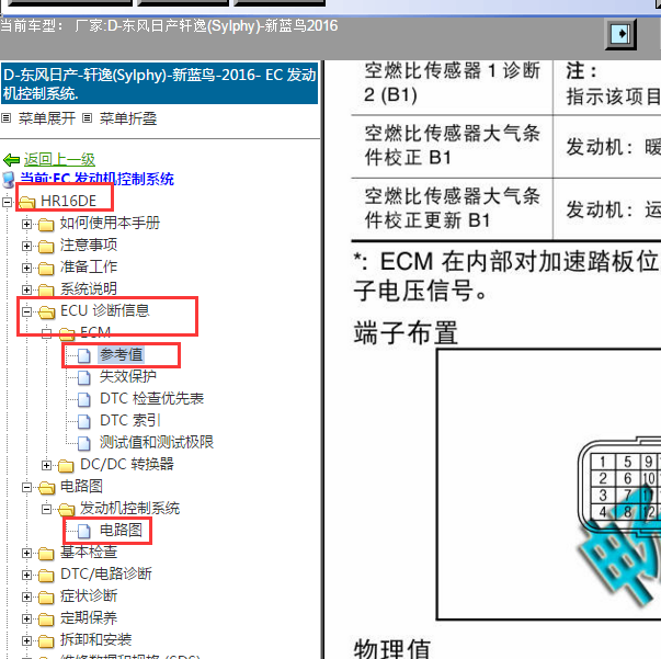 2016年日产轩逸发动机电路图个端子图