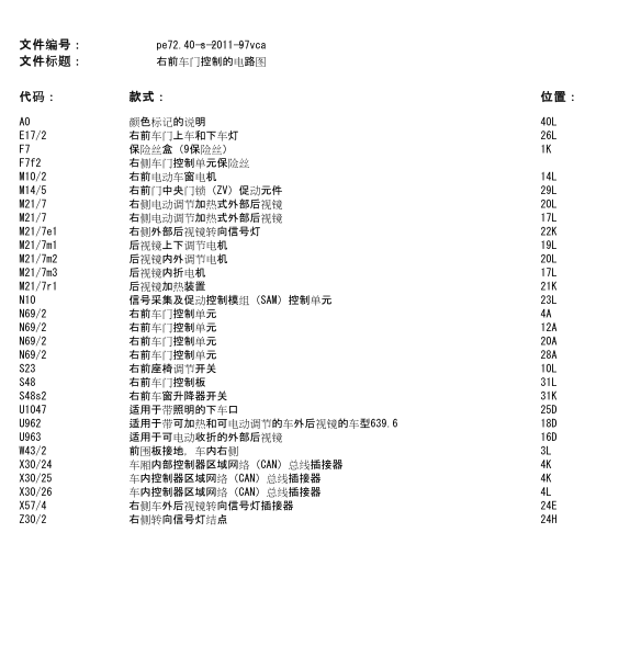 2013年奔驰 威霆车门电路图