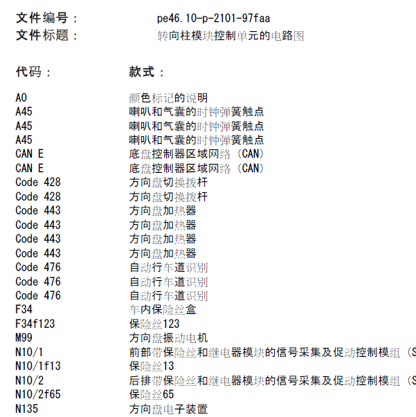 2010年奔驰C260转向柱模块控制单元的电路图