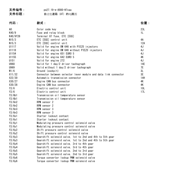 2008年奔驰唯雅诺变速箱电路图