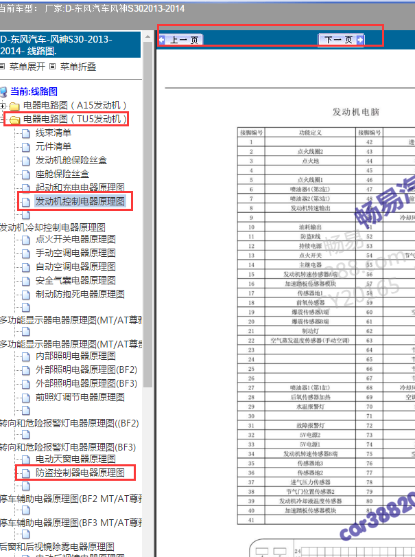 2013年风神S30发动机电脑针脚图