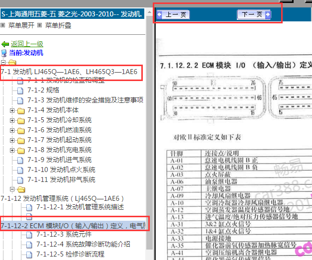 2003-2010年通用五菱465发动机针脚