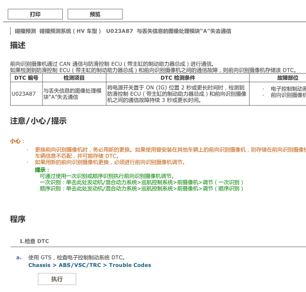 2019年丰田卡罗拉故障码U023A87故障码资料