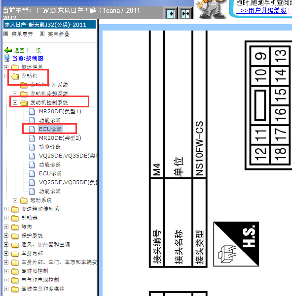 2011-2012年日产天籁发动机针脚