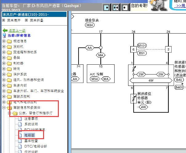 2011-2012年日产逍客仪表电路图