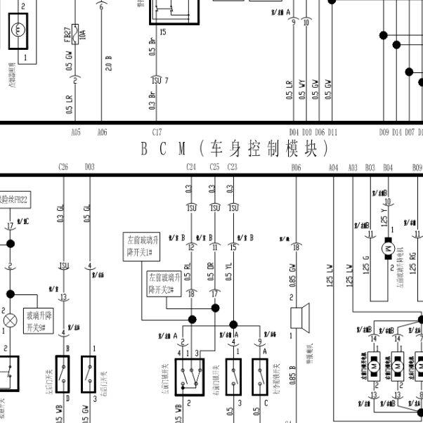 2010年奇瑞瑞虎车身车窗电路图