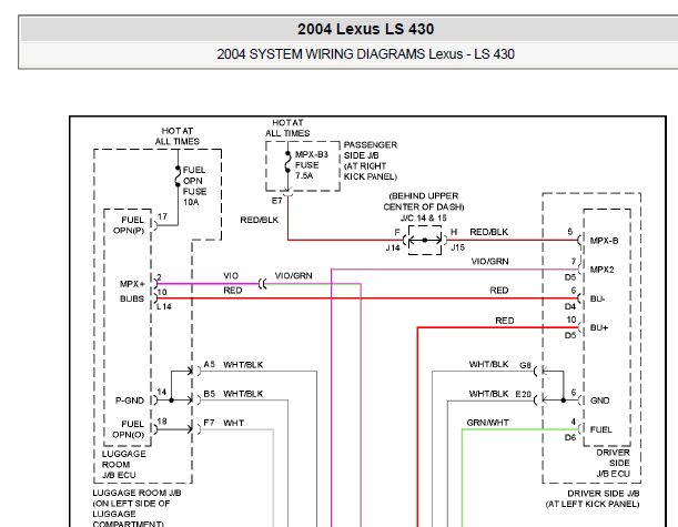 2004年雷克萨斯LS430尾门电路图