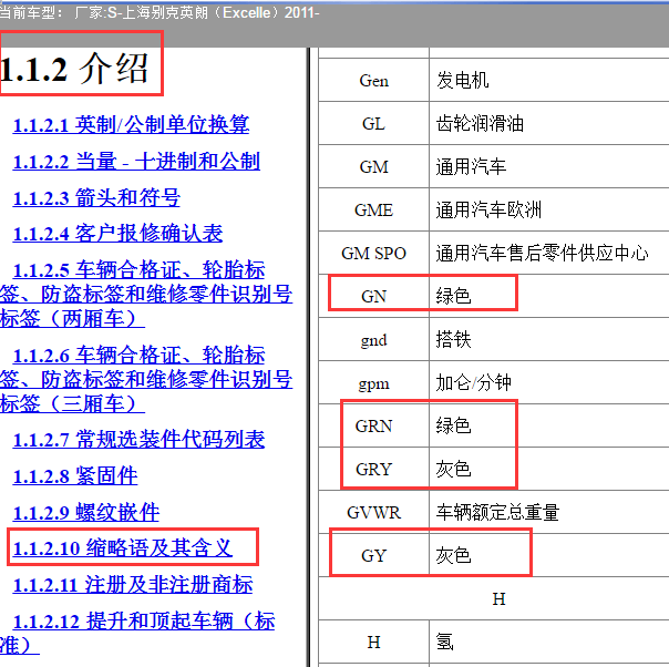 2011年别克英朗线颜色字母代码
