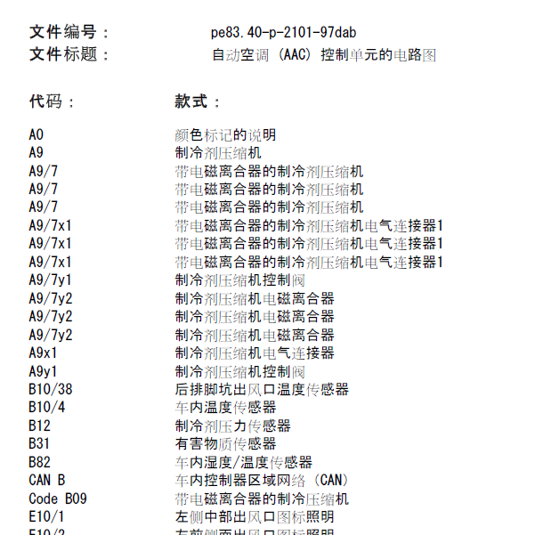2011年奔驰E260自动空调 (AAC) 控制单元的电路图