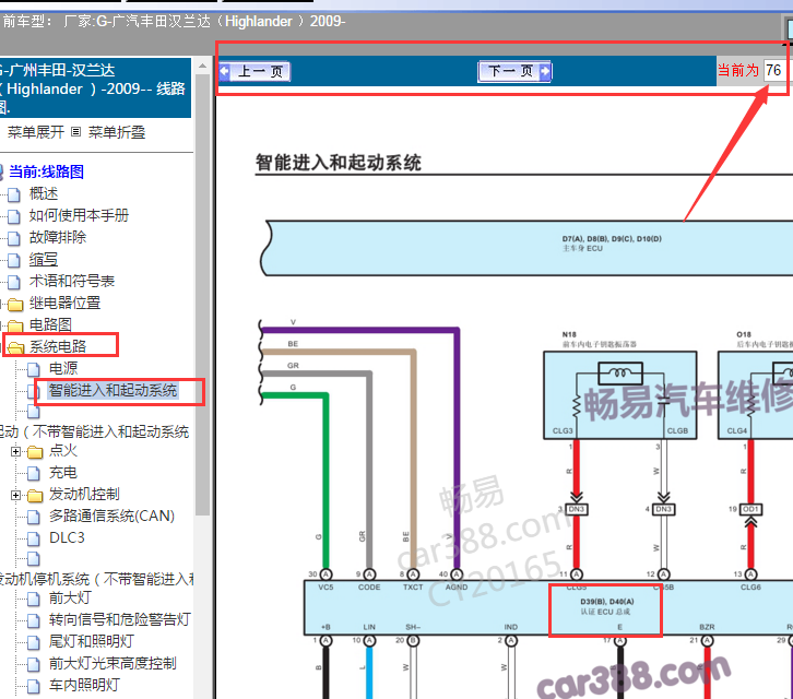 2009年汉兰达认证ECU的端子线路图
