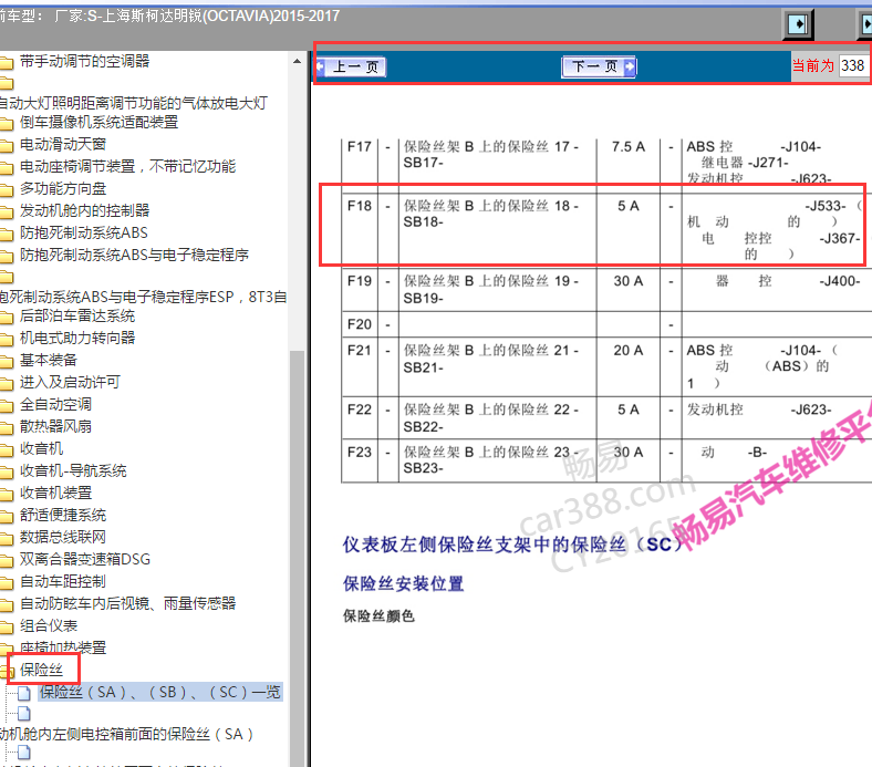 2017年斯柯达明锐保险丝分配