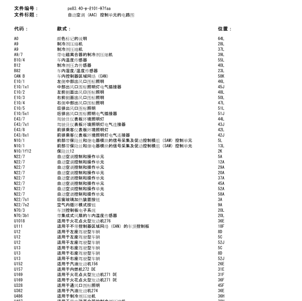 2014年奔驰C260空调电路图