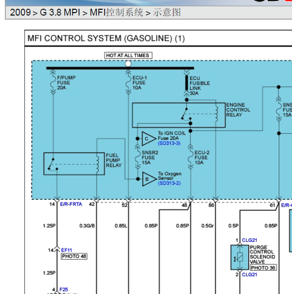 2009年现代维拉克斯3.8发动机电路图