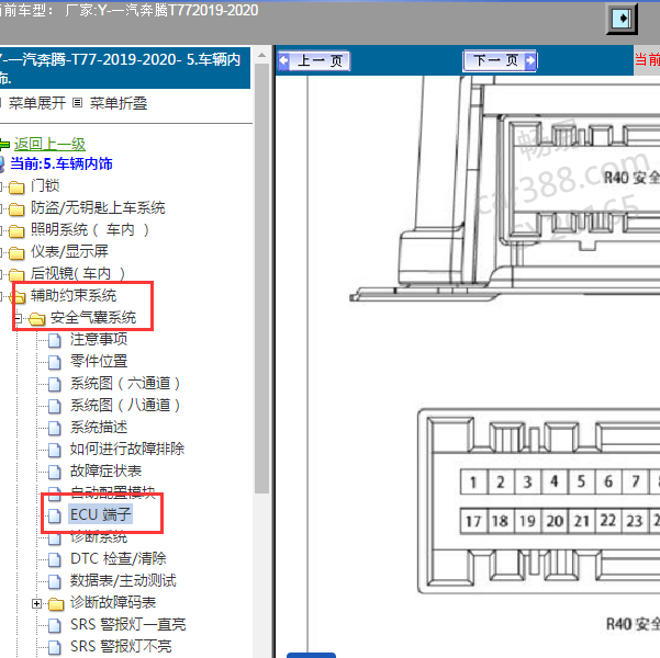 2019年一汽奔腾T77气囊针脚图