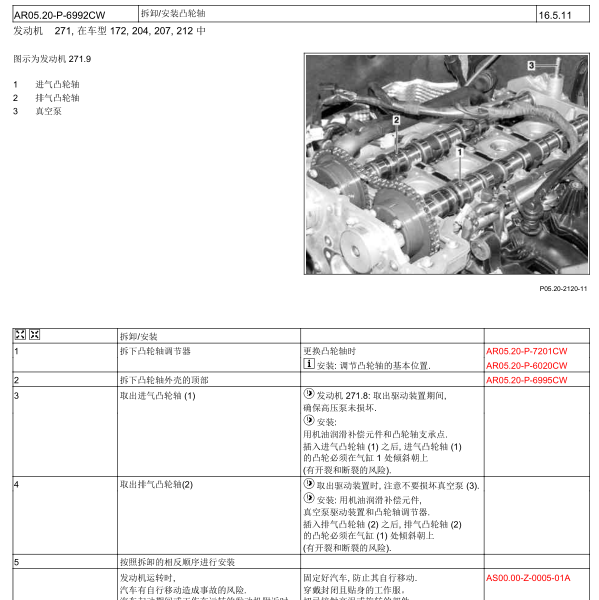 2010年奔驰C200进气凸轮轴维修手册