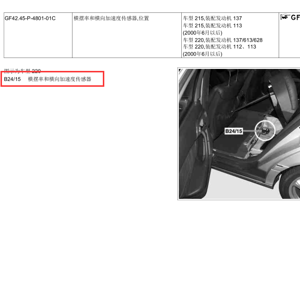 2001年奔驰S280 B24/15传感器位置