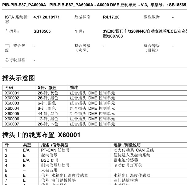 07年宝马325发动机电脑端子定义
