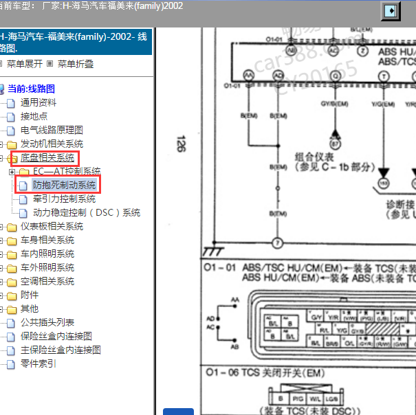 2002年海马福美来28针ABS电路和针脚.