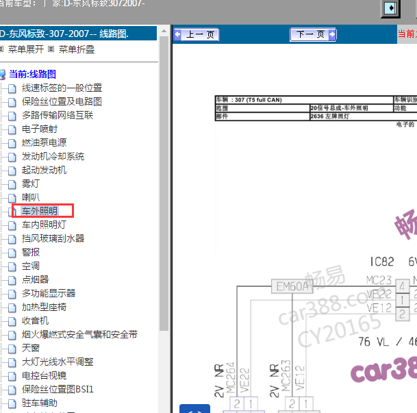 2007年标致307车灯电路图