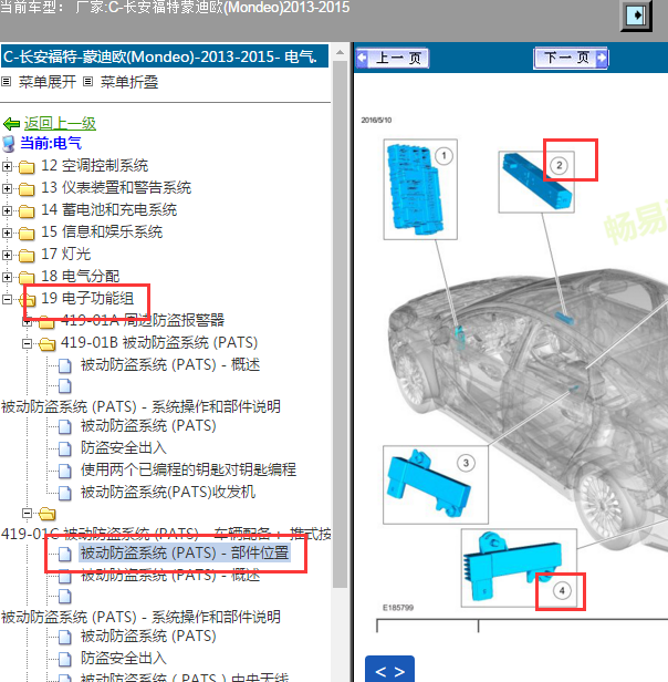 2013-2015年福特蒙迪欧遥控接收天线位置