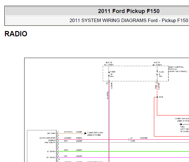 2011年福特猛禽F-150音响电路图