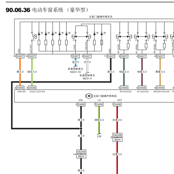2016年威旺S50车窗电路图