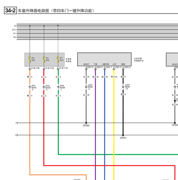 2019年广汽传祺GS5玻璃升升降电路图